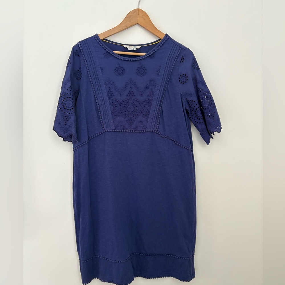 Boden Blue Cotton knit Eyelet Dress size US 8L EUC